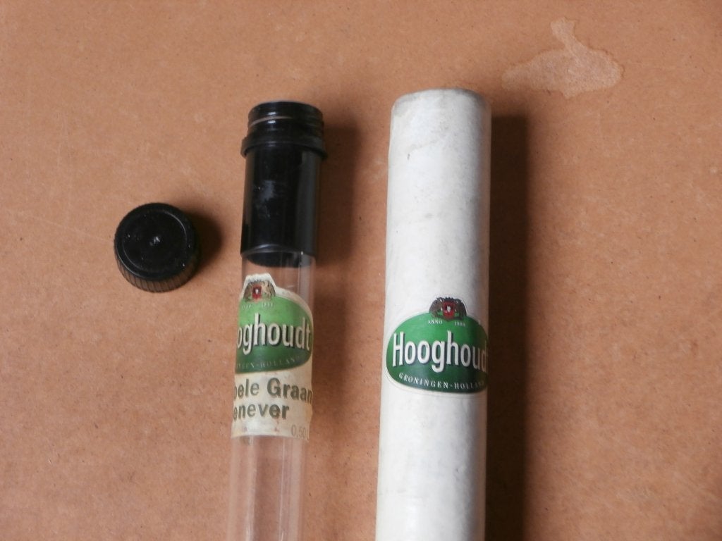 Hooghoudt Dubbele Graan Jenever 1M lange buis met dop (leeg), Ophalen, Zo goed als nieuw, Bierglas