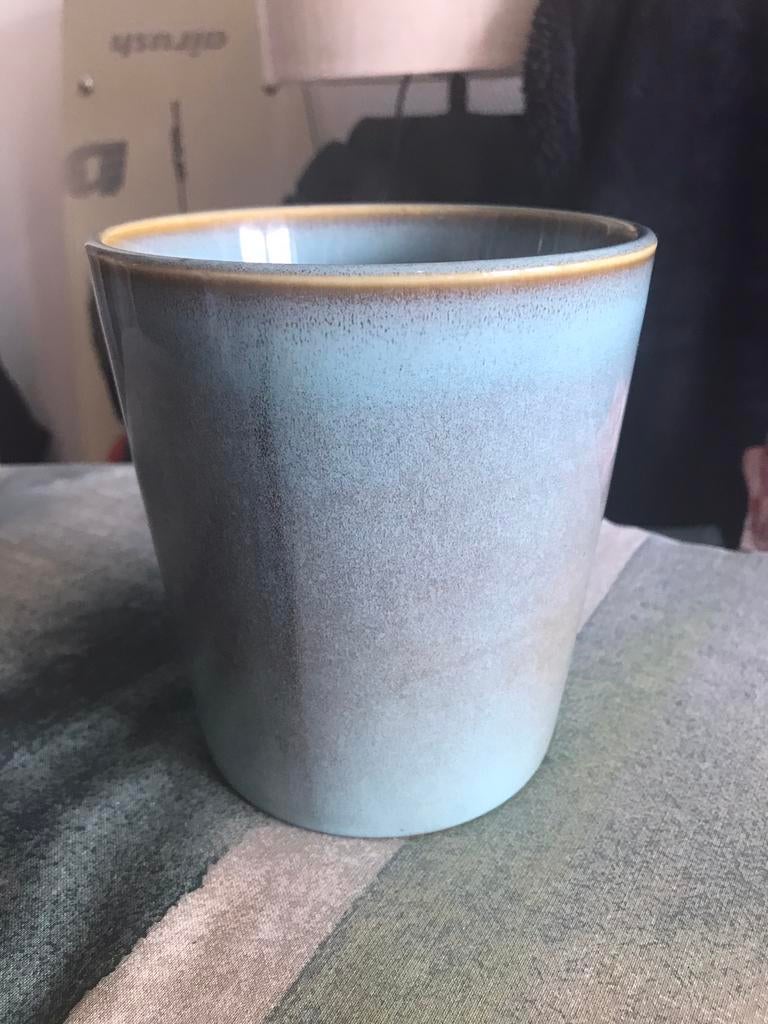 Mooie vintage look bloempot bruin blauw dia 13 H17, Rond, Ophalen of Verzenden, Zo goed als nieuw, Aardewerk