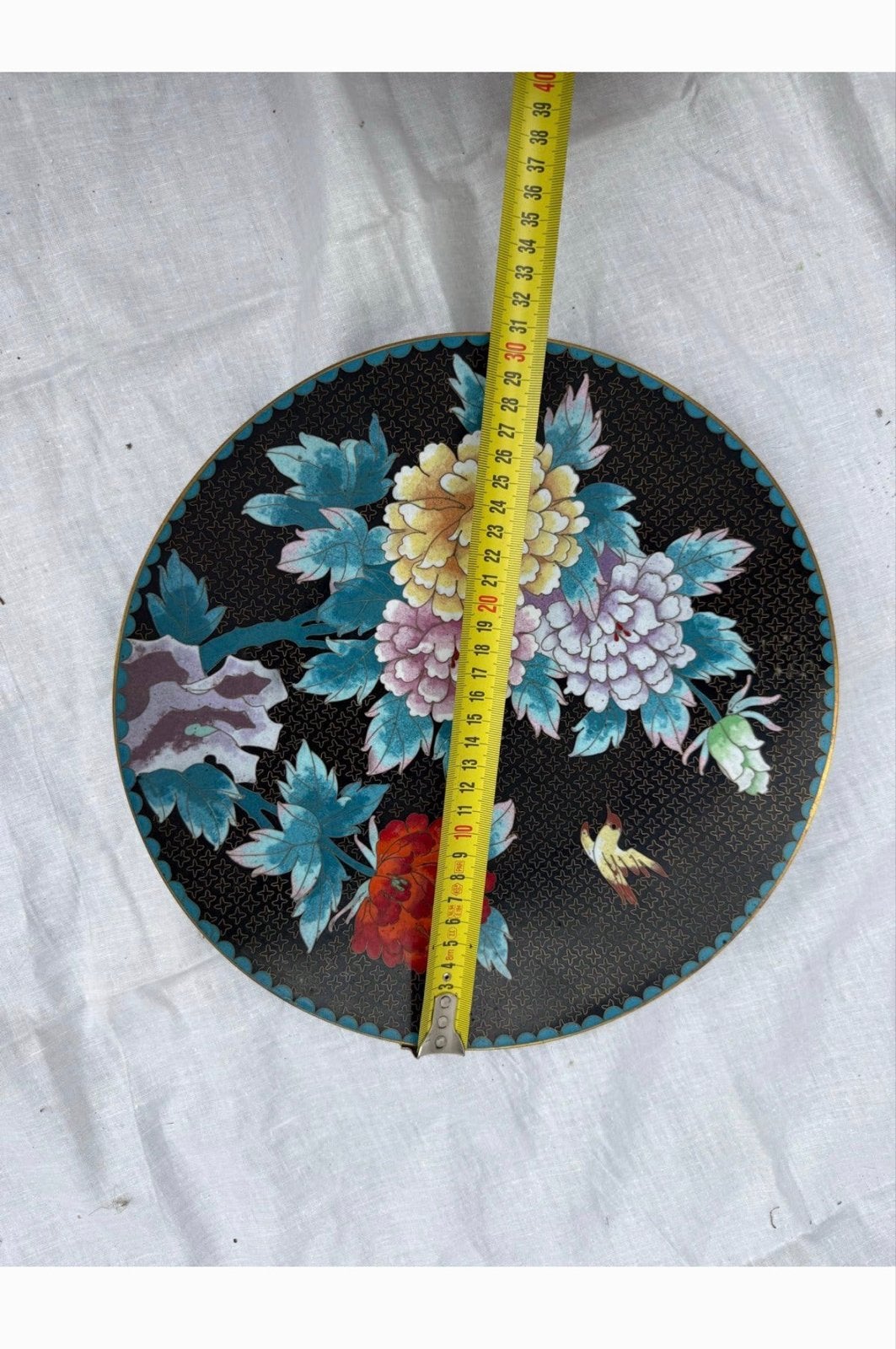 Prachtig Chinees Cloisonné Bord - Bloemmotief, 20e Eeuw, Ophalen of Verzenden