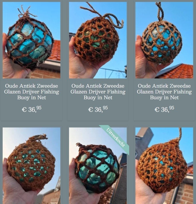 Oude antieke visnet drijvers visserij fishing floats, Gebruikt, T, Ophalen of Verzenden, N