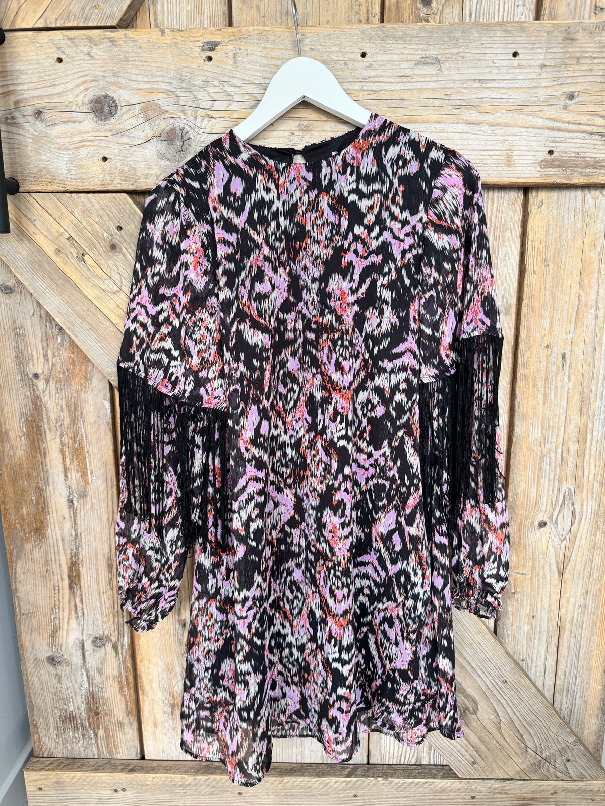 Loavies jurk met franjes en print - Maat S, Zwart, Nieuw, Ophalen of Verzenden, Maat 36 (S)
