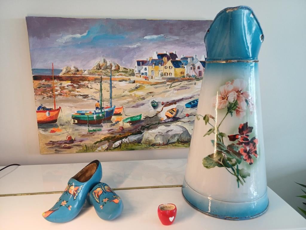 Emaille Lampetkan met Bloemmotief - Uitstekende Staat, Antiek en Kunst, Antiek | Emaille, Ophalen of Verzenden
