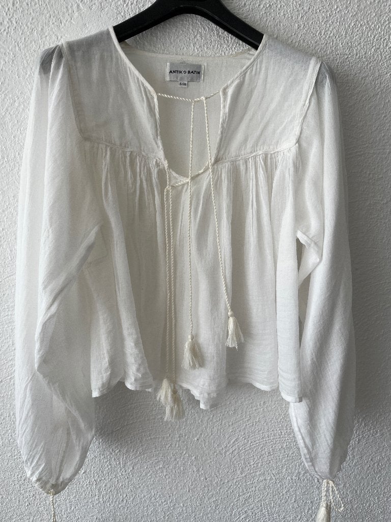 Antik Batik boho top flosje wit blouse, Verzenden, Wit, Zo goed als nieuw, Maat 36 (S)