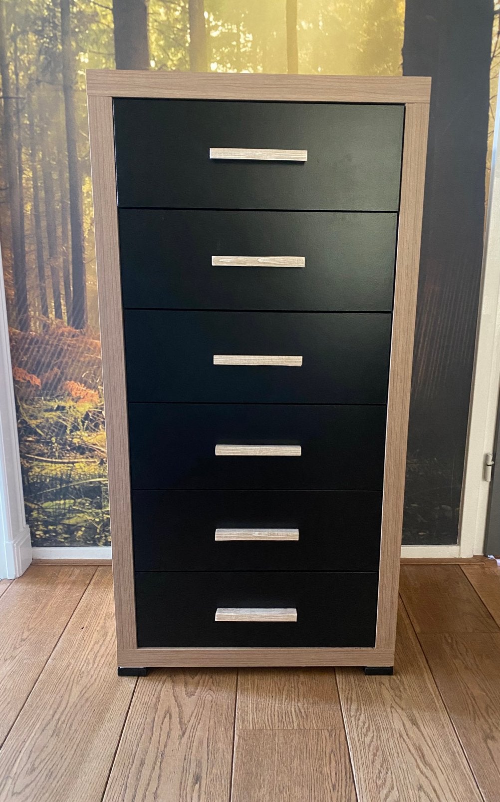 Mooie stevige ladekast -6 lades (53x45x107) zwart/houtkleur, Ophalen, Minder dan 50 cm, Gebruikt, 5 laden of meer