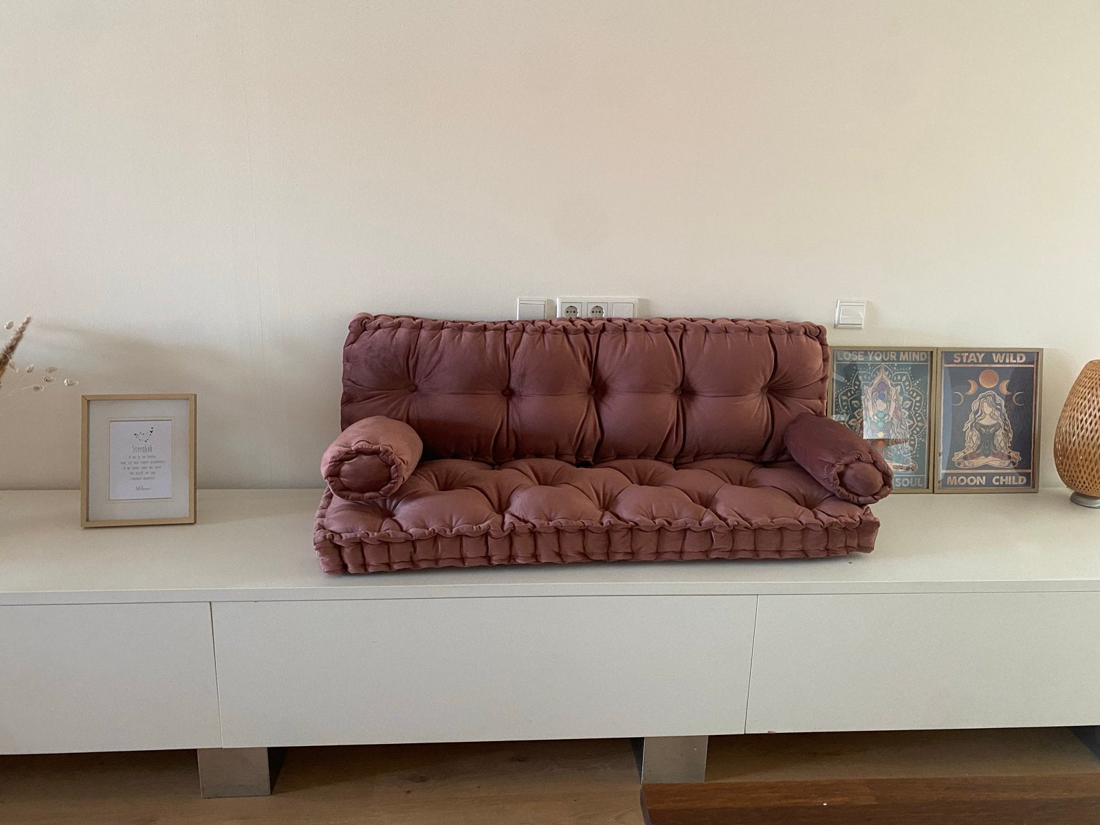 Comfortabele roze vloerbank/loungekussen, Ophalen, Minder dan 75 cm, Tweepersoons, Zo goed als nieuw