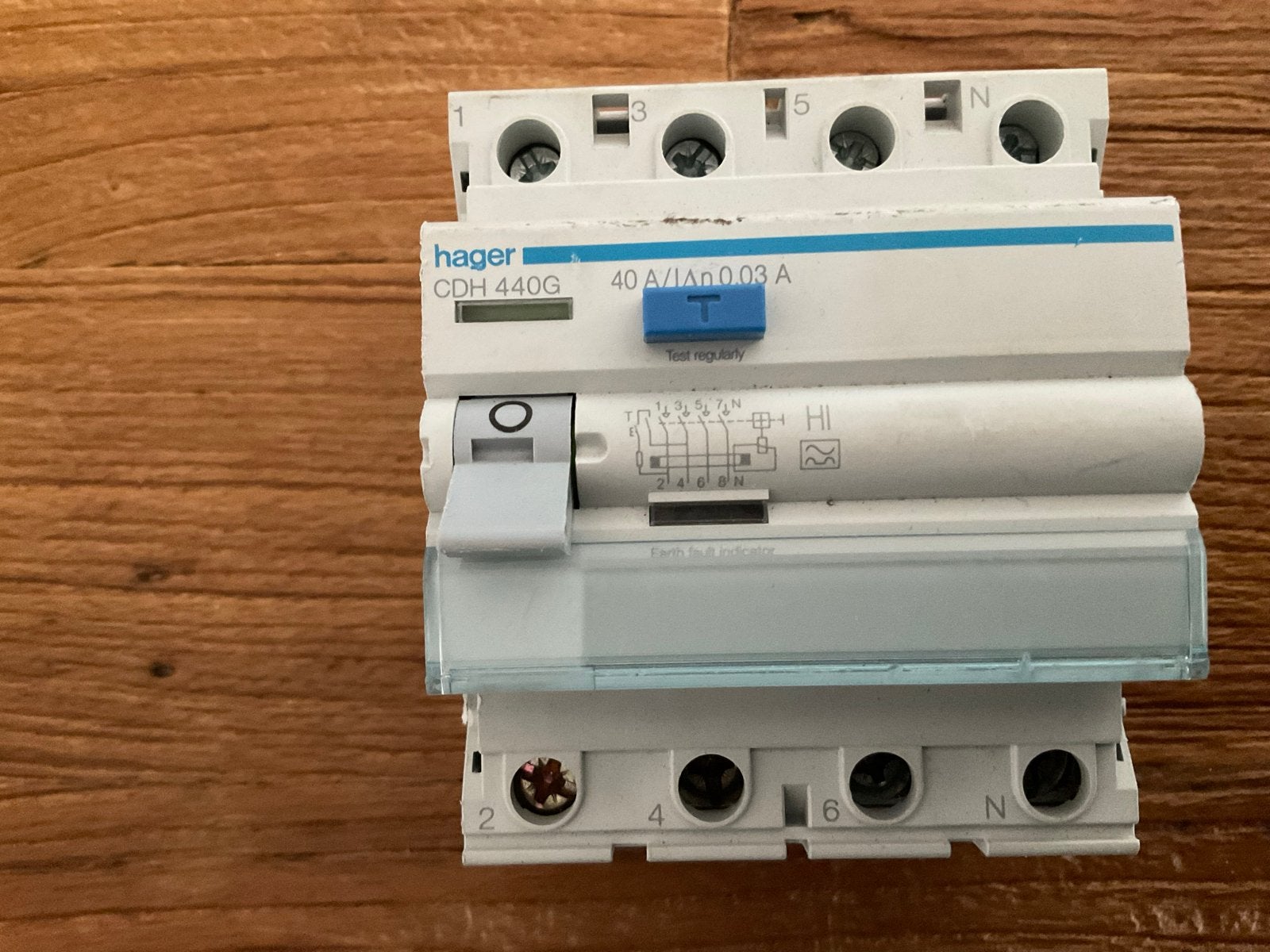 Hager CDH 440G Aardlekschakelaar 40A 0.03A, Ophalen of Verzenden, Gebruikt, Hager, Aardlekschakelaar