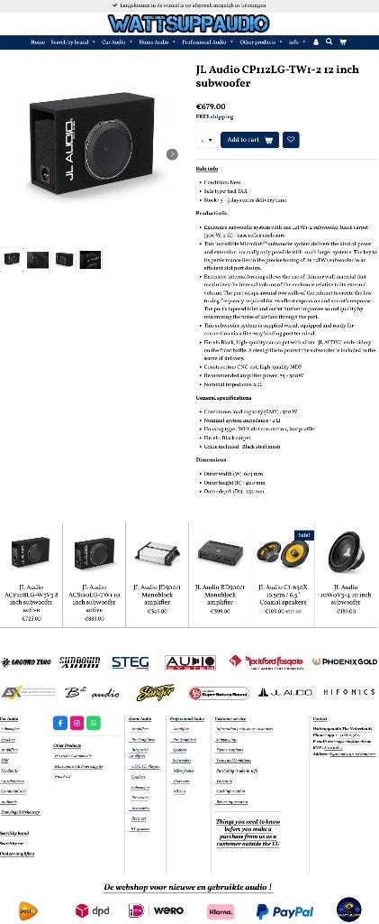 JL Audio CP112LG-TW1-2 12 inch subwoofer, Auto diversen, Hifi-Focus, Aalsmeerderweg 173 1432 CL, Aalsmeer, Nieuw, Ophalen of Verzenden