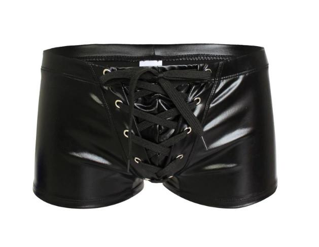 Zwarte kunstleren heren veter boxer / leren wetlook gay, Verzenden, Zwart, Boxer
