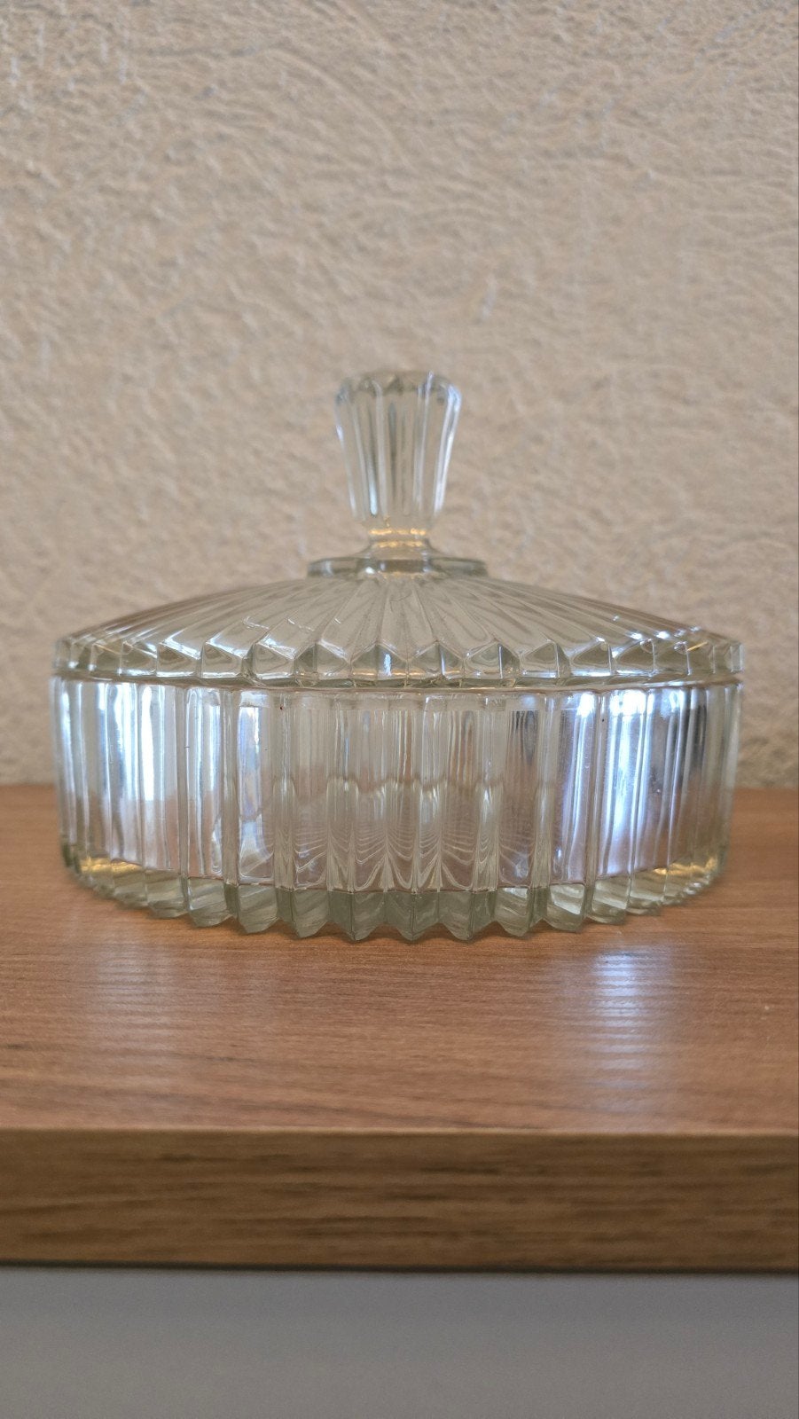 Vintage geribbelde bonbonnière van glas, Ophalen of Verzenden