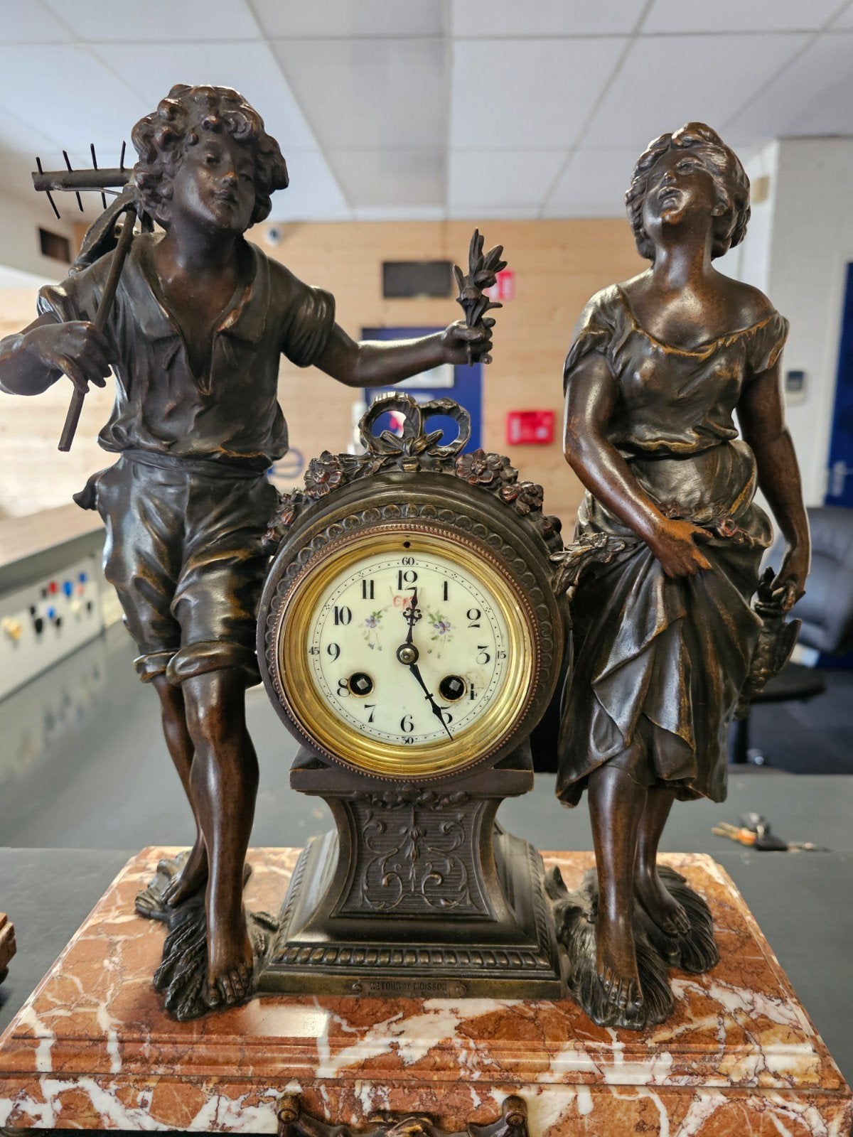 Antieke Bronzen Klok met Kandelaars, Ophalen of Verzenden