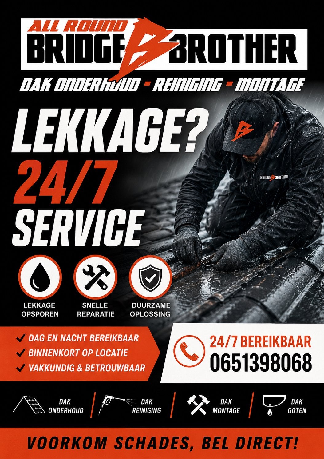 Lekkage aan uw dak? 24/7 service, Ophalen of Verzenden