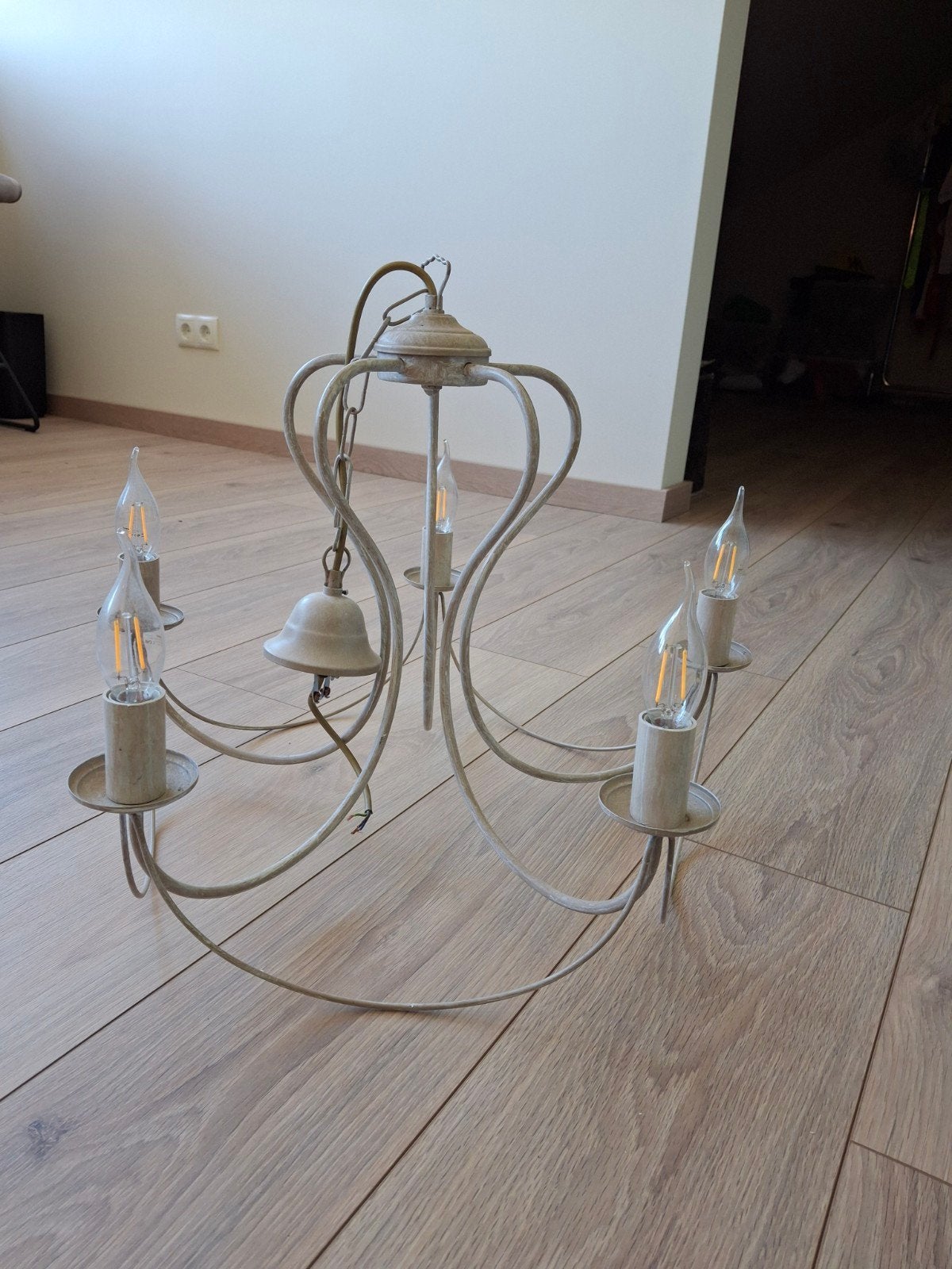 Vintage hanglamp / kroonluchter - 5 armen, Ophalen, Gebruikt, E14 (klein), Vintage, Klassiek