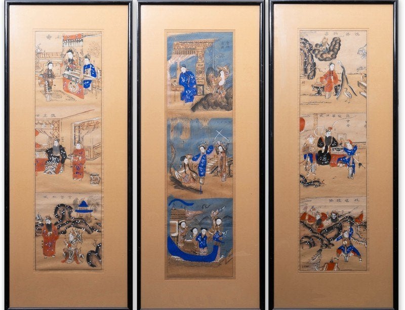 Drie voorstellingen, klassieke scènes, China, 19e/20e eeuw, Huis en Inrichting, Ophalen, Zo goed als nieuw