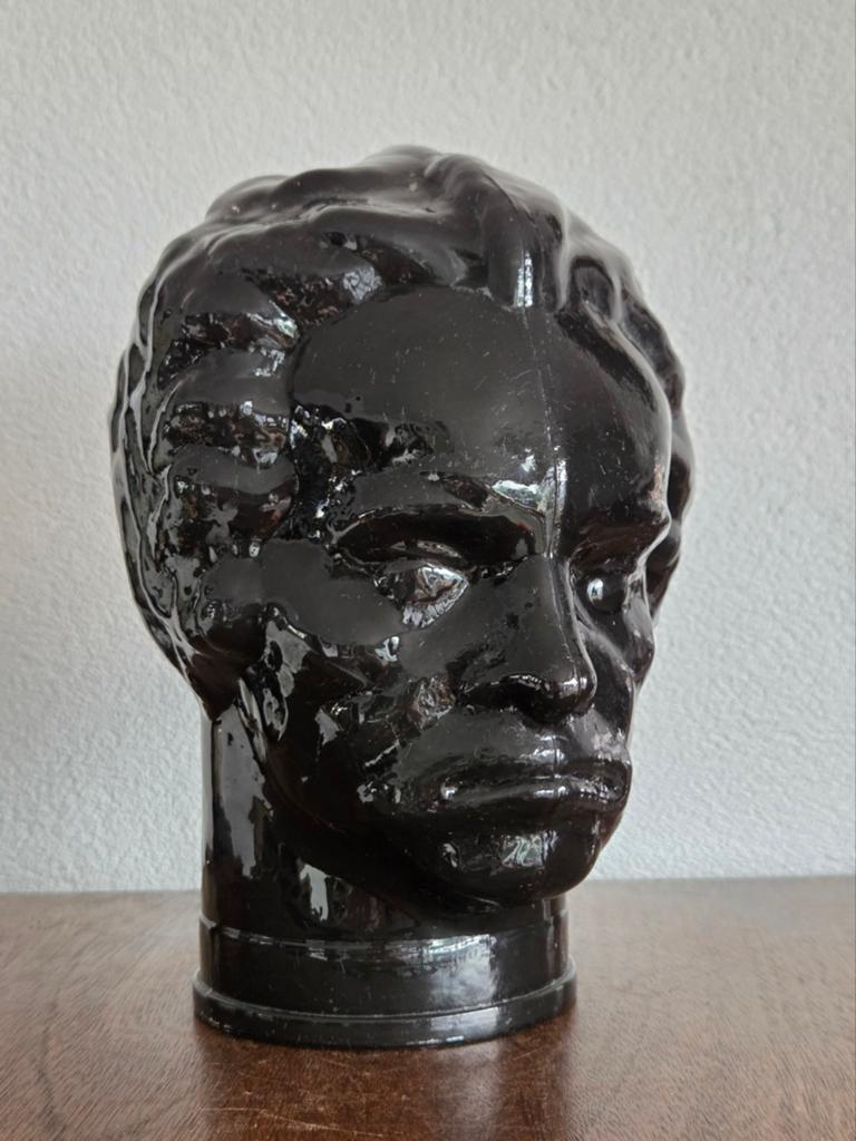 Zwarte glazen hoofd Ludwig van Beethoven van Ingrid Glas, Ophalen of Verzenden