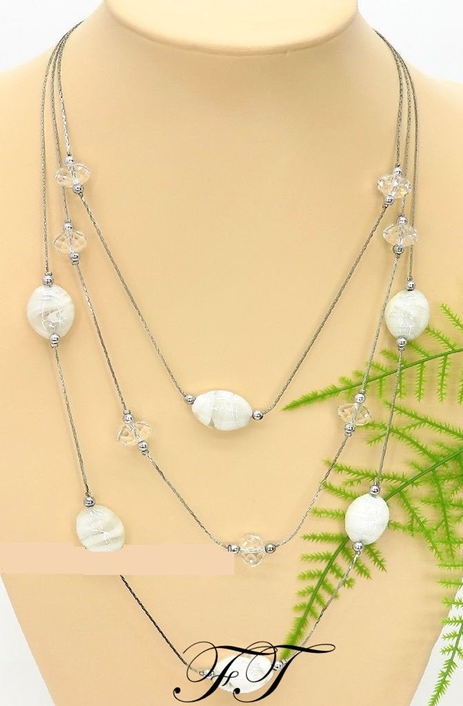 Elegante 3 in 1 halsketting met witte kralen., Sieraden, Tassen en Uiterlijk, Kettingen, Overige materialen, Verstelbaar, Wit