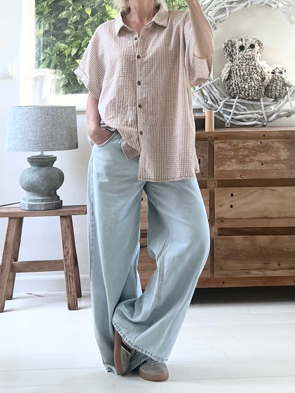 Shein Curve Blouse - Geruit Lichtbruin/Wit, maat 4XL, Verzenden, Nieuw, Bruin, Blouse of Tuniek