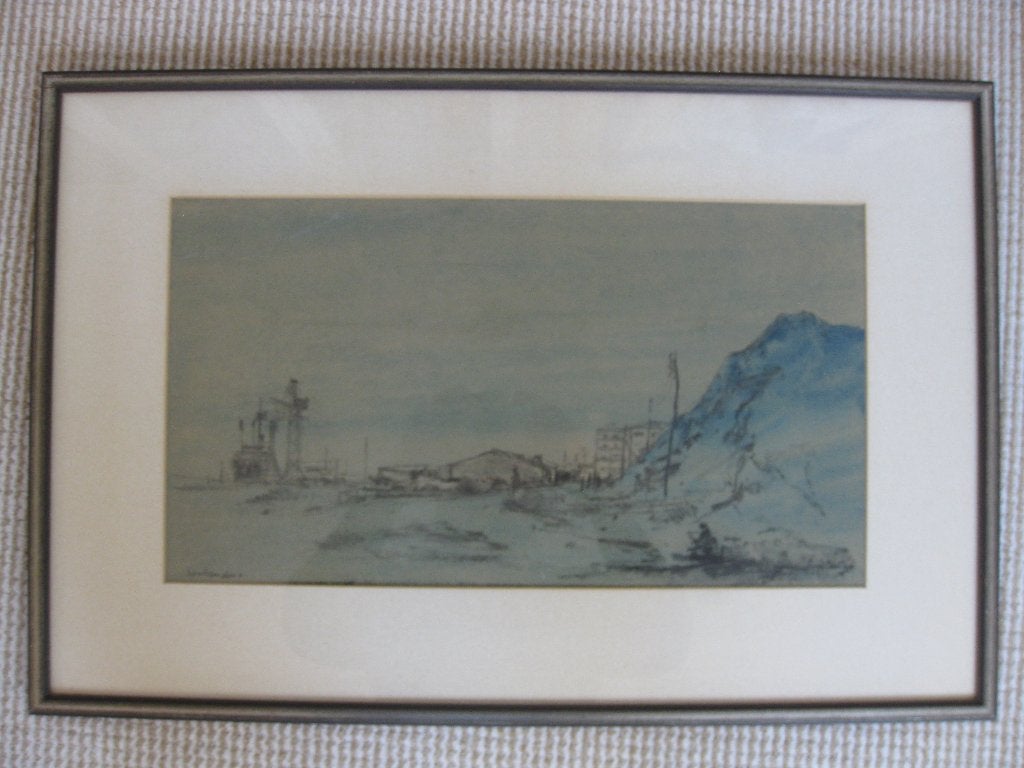 Poppe Damave ( 1921-1988). Santander, tekening in lijst., Ophalen of Verzenden, Tekening, Gesigneerd