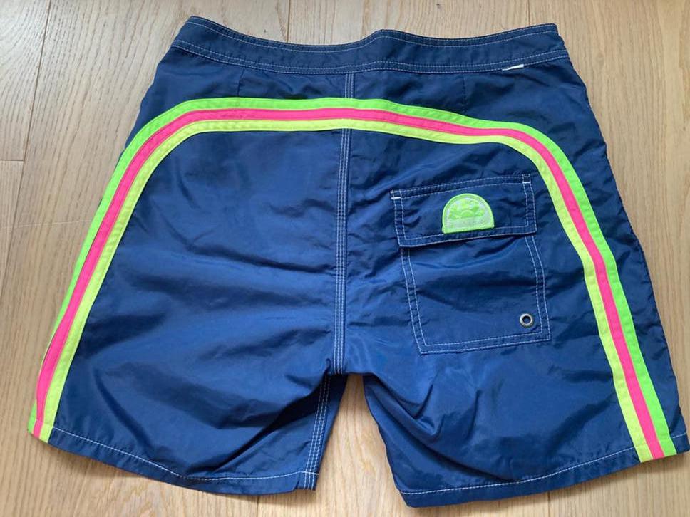 Retro Sundek zwemshort zwembroek blauw regenboog neon s, Ophalen of Verzenden, Gedragen, Maat 46 (S) of kleiner, Blauw