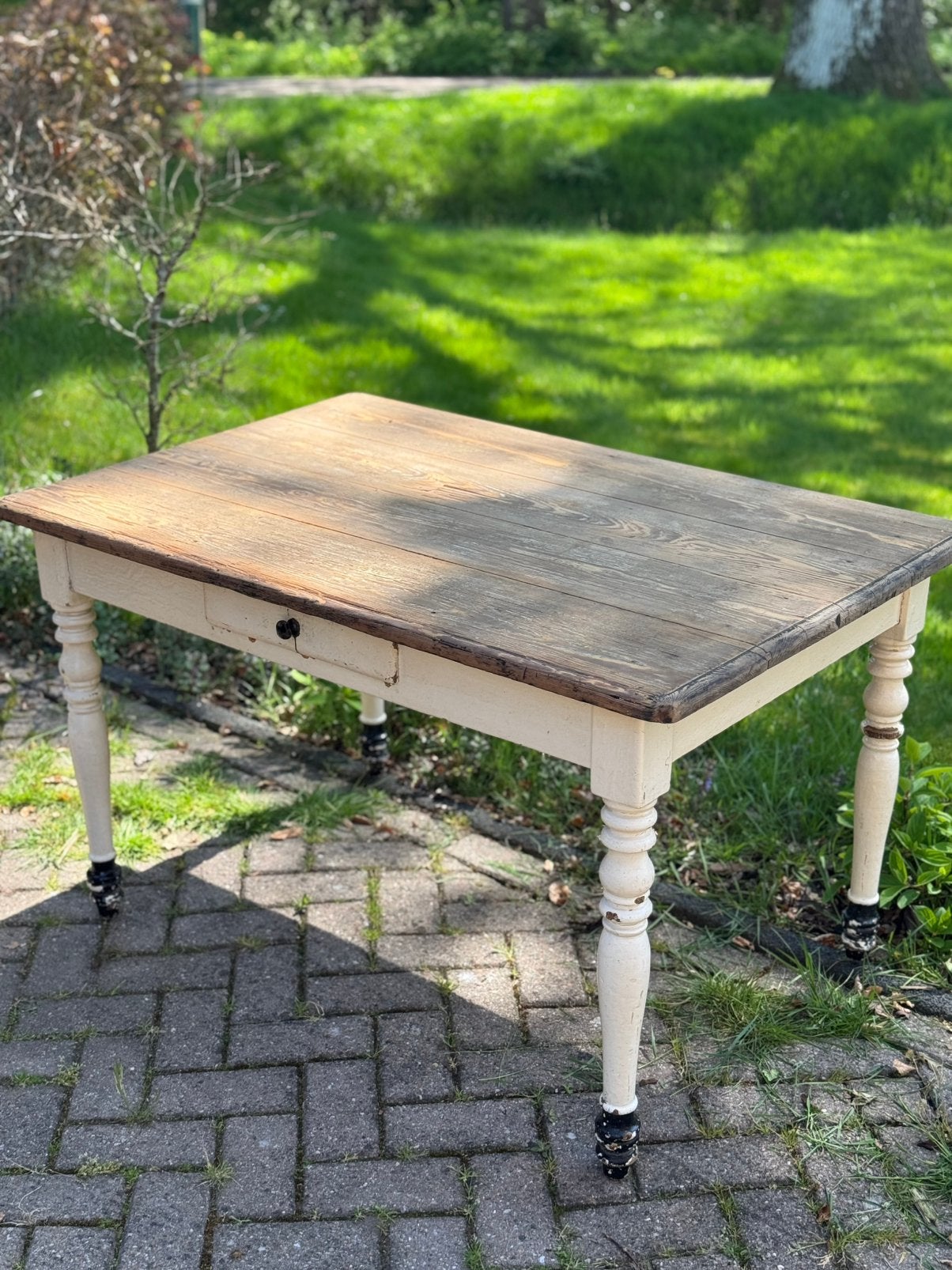 Franse eiken tafel, originele verf, lade, bureau, eettafel, Ophalen