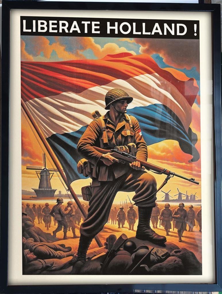 Bevrijding Nederland Limited Edition Leger Poster in lijst, Verzamelen, Militaria | Tweede Wereldoorlog, Verzenden, Nederland