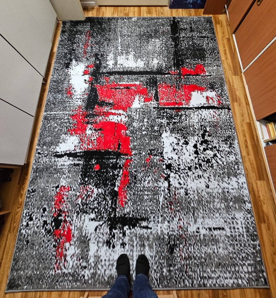 Als Nieuw: VLOERKLEED 180/250 cm Grijs / Zwart / wit /Rood, Ophalen, Zwart, 150 tot 200 cm, Abstract / Modern