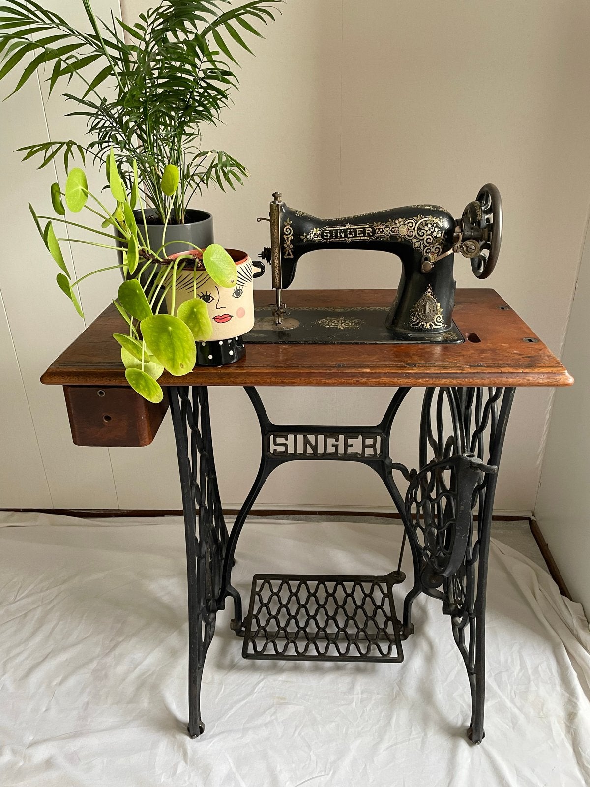 Antieke Singer Naaimachine met Onderstel, Ophalen