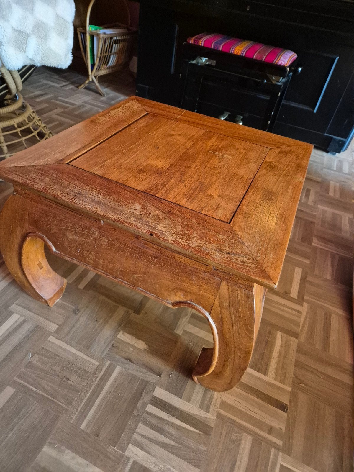 Opiumtafel 60x60x46 cm - Massief Hout, Oosters, Koloniaal, Gebruikt, 50 tot 100 cm, Vierkant
