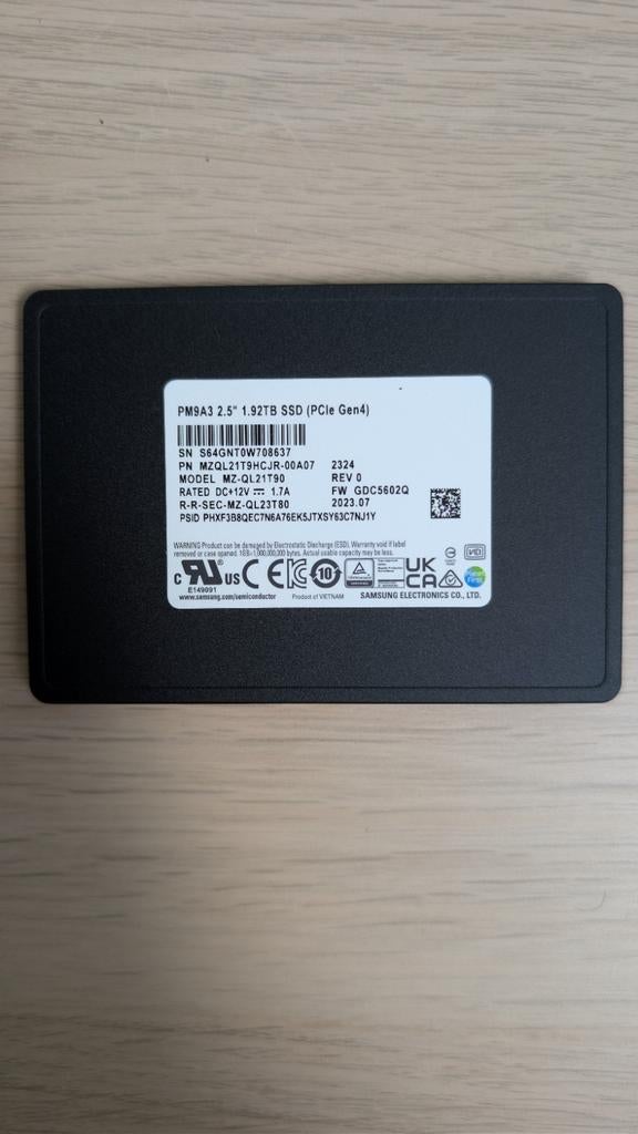 Samsung PM9A3 2.5" 1.92TB SSD PCIe Gen 4, Computers en Software, Harde schijven, Ophalen of Verzenden, Nieuw
