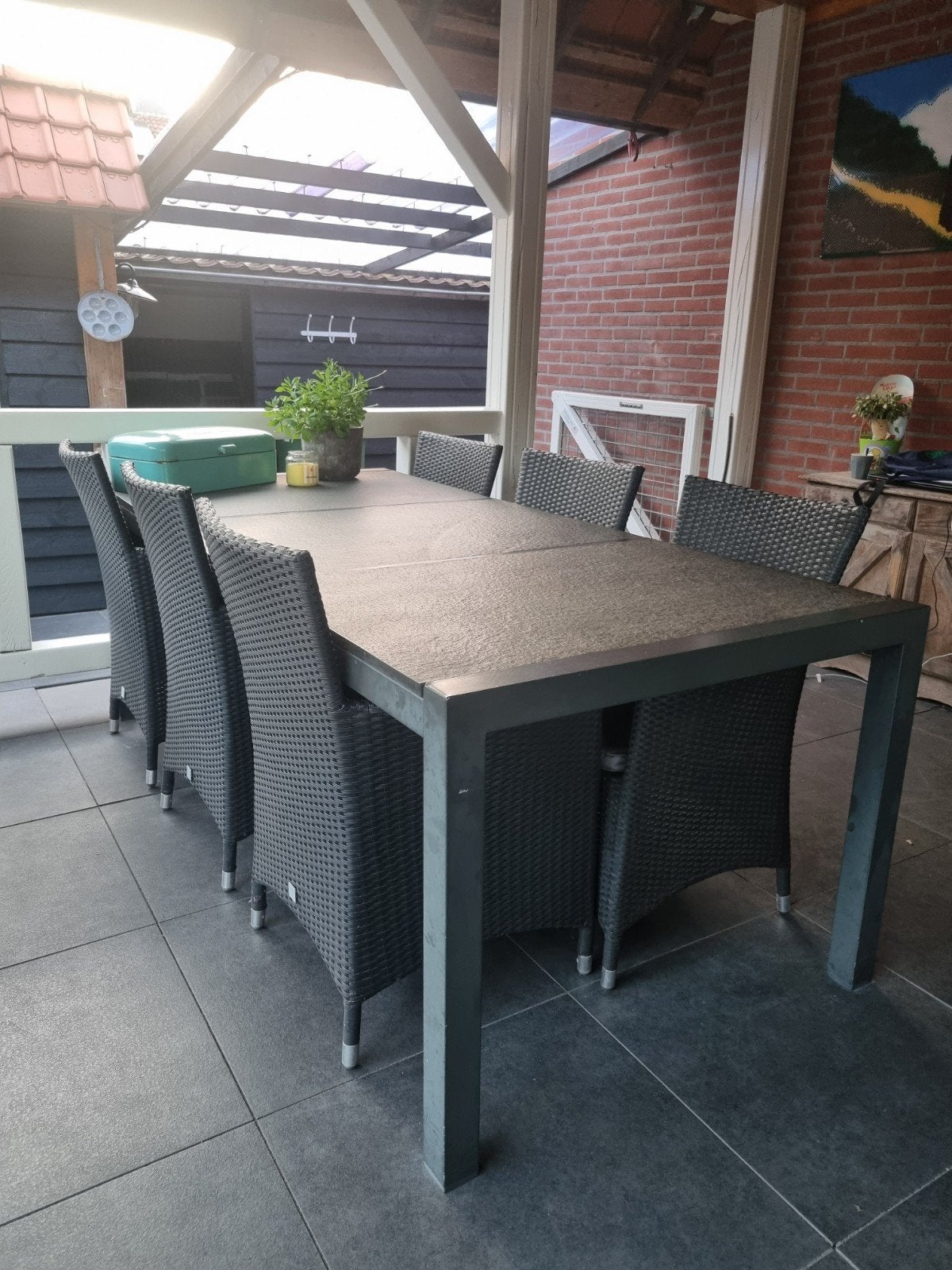 Moderne tuinset met 6 stoelen, Ophalen, Gebruikt, 6 zitplaatsen, Tuinset