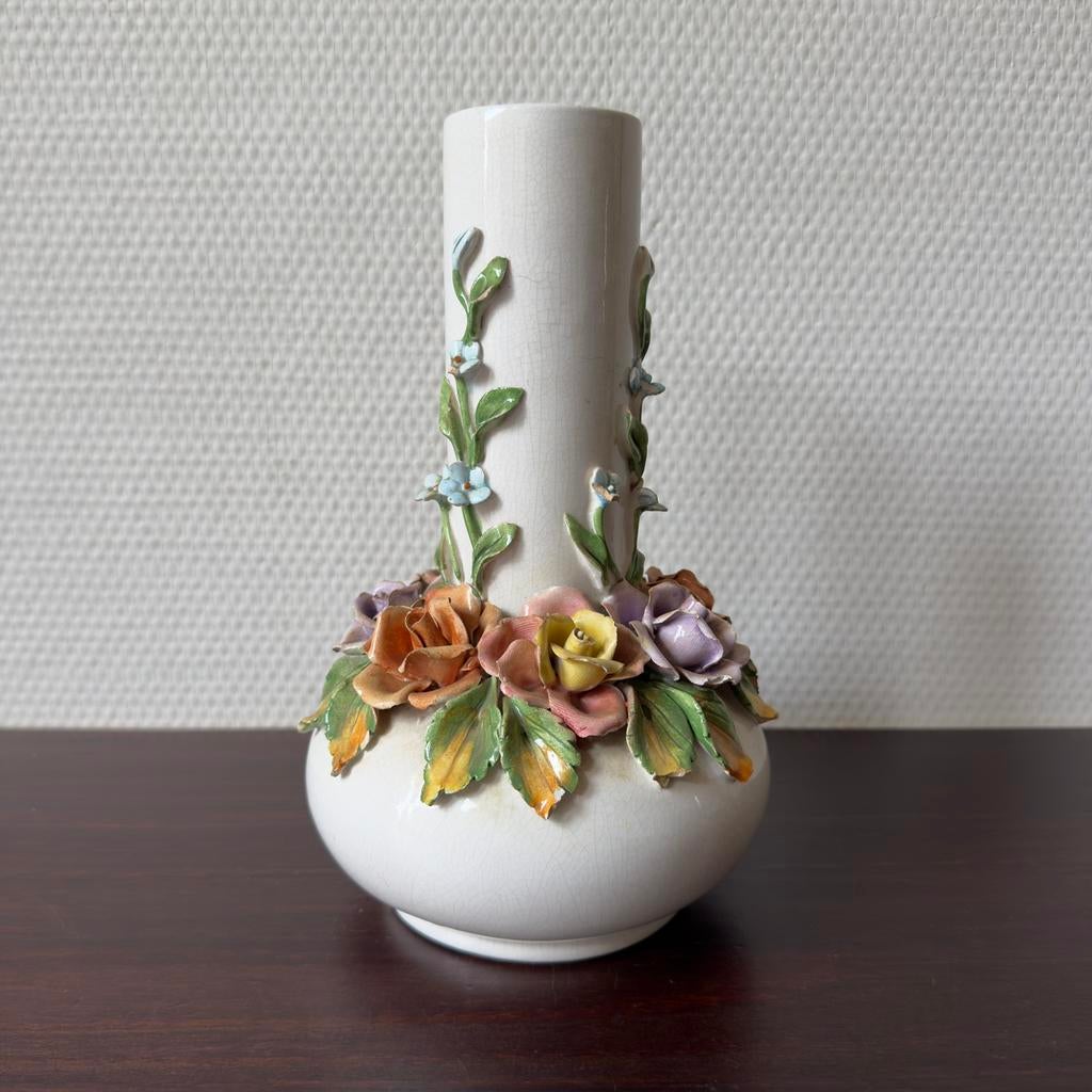 Vintage Bassano Bloemen Keramieken Vaas, Kunst, Antiek en Kunst, Ophalen of Verzenden
