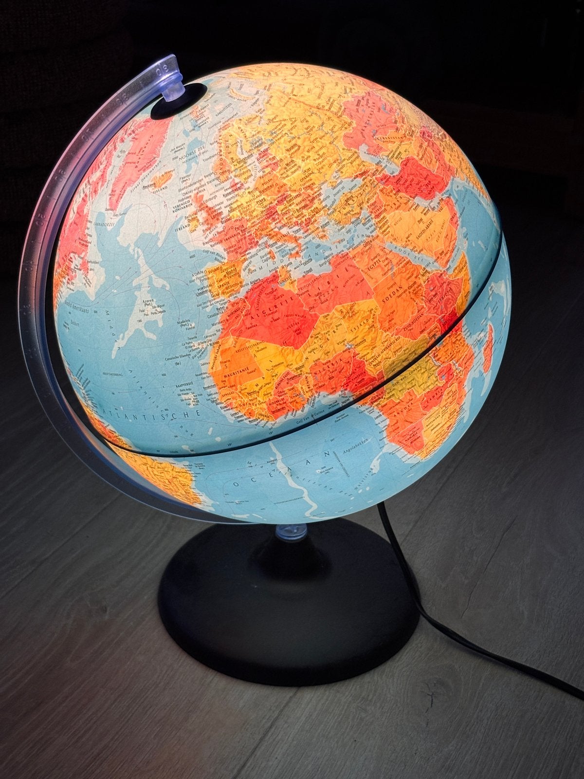 Wereldbol met verlichting / lamp, Ophalen, Kunststof, 30 cm, Educatief