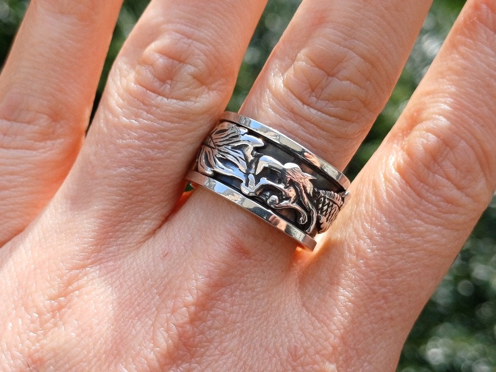 Vanoli 925 zilverwn spin draai ring unisex maat 19 draak, Sieraden, Tassen en Uiterlijk, Vanoli, 19 tot 20, Amsterdam, Nieuw