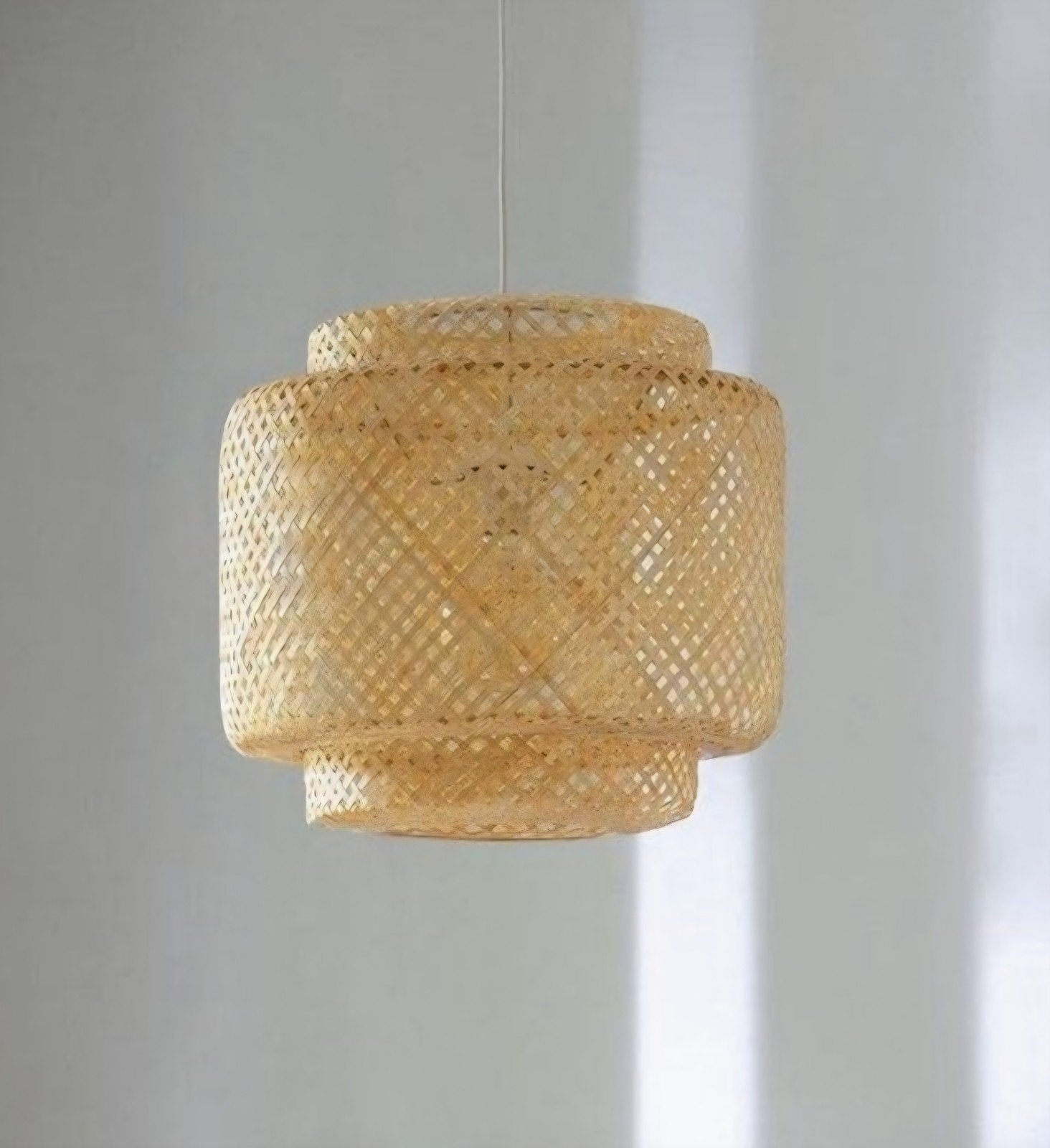 Gevlochten bamboe hanglamp 40 cm, Natuurlijk materiaal, Rond, 40 cm, 35 cm