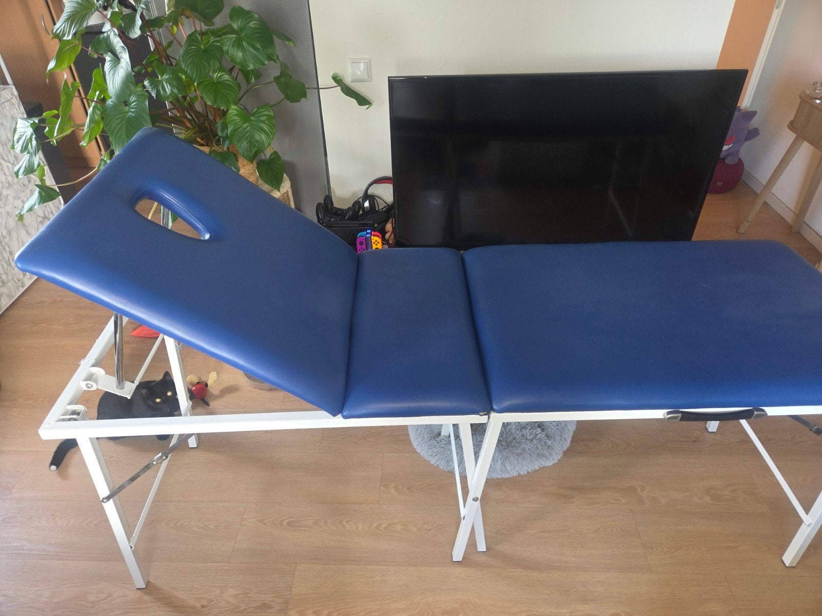 Opvouwbare massagebank / behandeltafel - Blauw, Sport en Fitness, Ophalen, Gebruikt