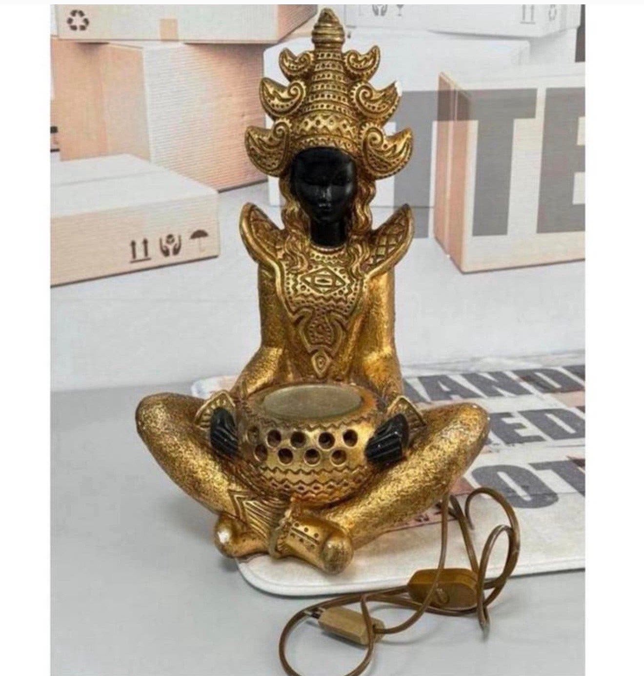 Beeld Aziatisch Figuur-lamp 1950 50CM XL Azie Buddha boeddha, Gebruikt, P, Houtsnijwerk, P