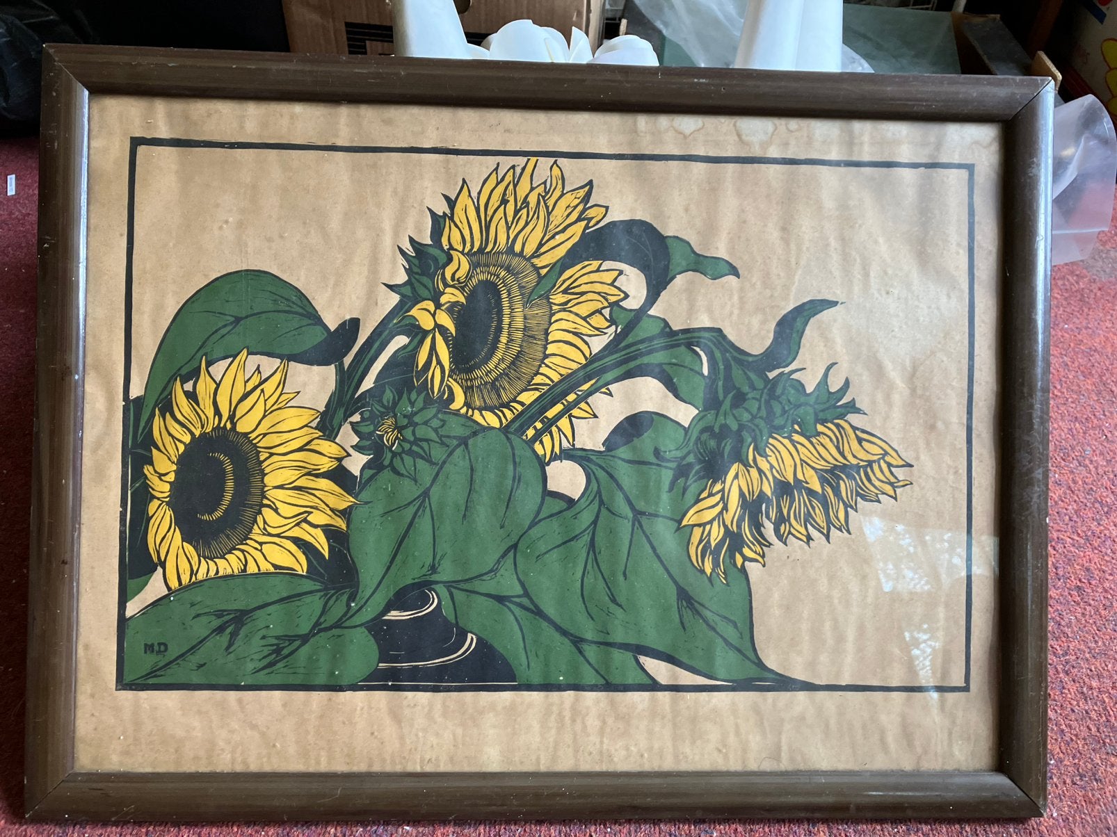 Druk afbeelding Marie Dagnelie - zonnebloemen, Ophalen of Verzenden