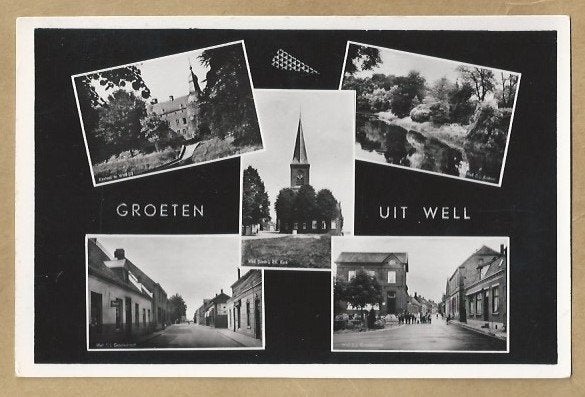 Groeten uit Well - Oude Ansichtkaart met meerdere gezichten, Ophalen of Verzenden, 1940 tot 1960, Gelopen, Limburg