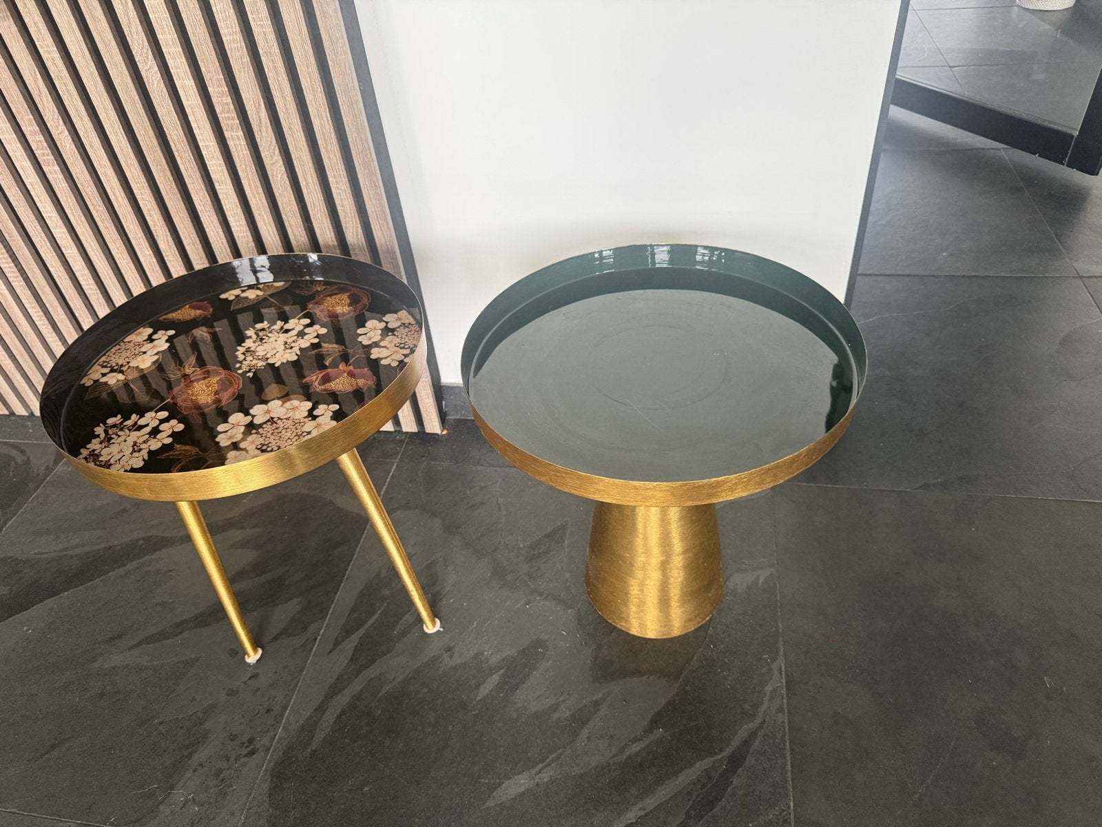 Set van 2 gouden bijzettafels, Huis en Inrichting, Tafels | Bijzettafels, Ophalen, Minder dan 45 cm, Minder dan 55 cm, Gebruikt