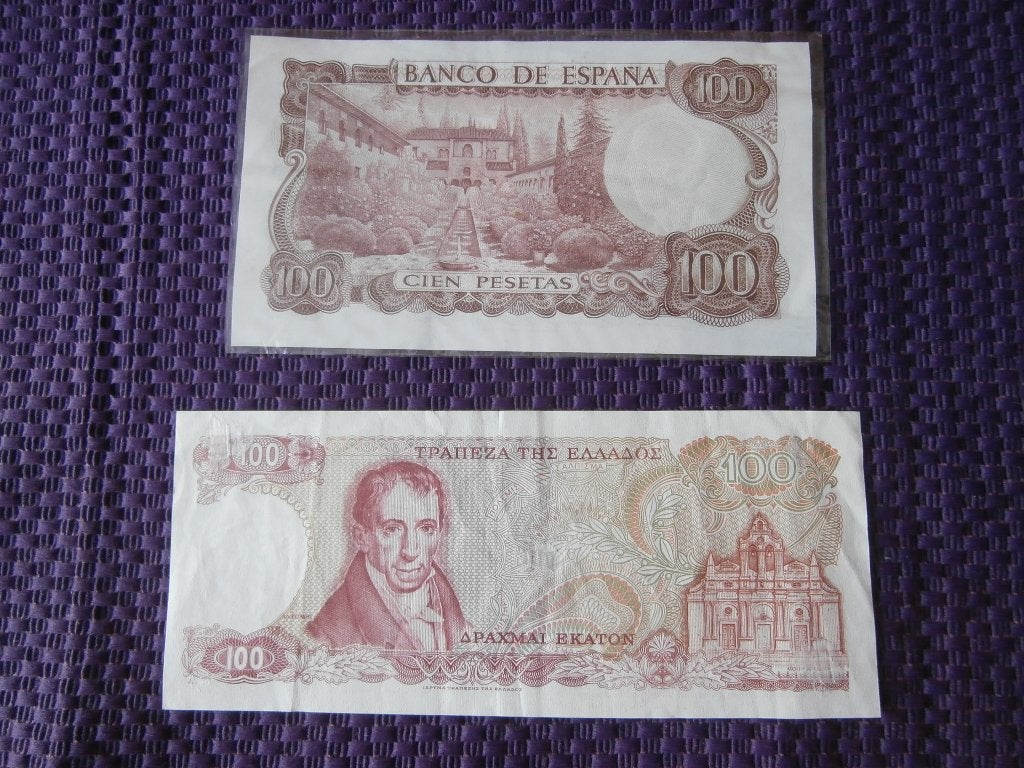 bankbiljet biljet Griekenland Spanje peseta drachmen geld, Ophalen, 25 gulden, Los biljet