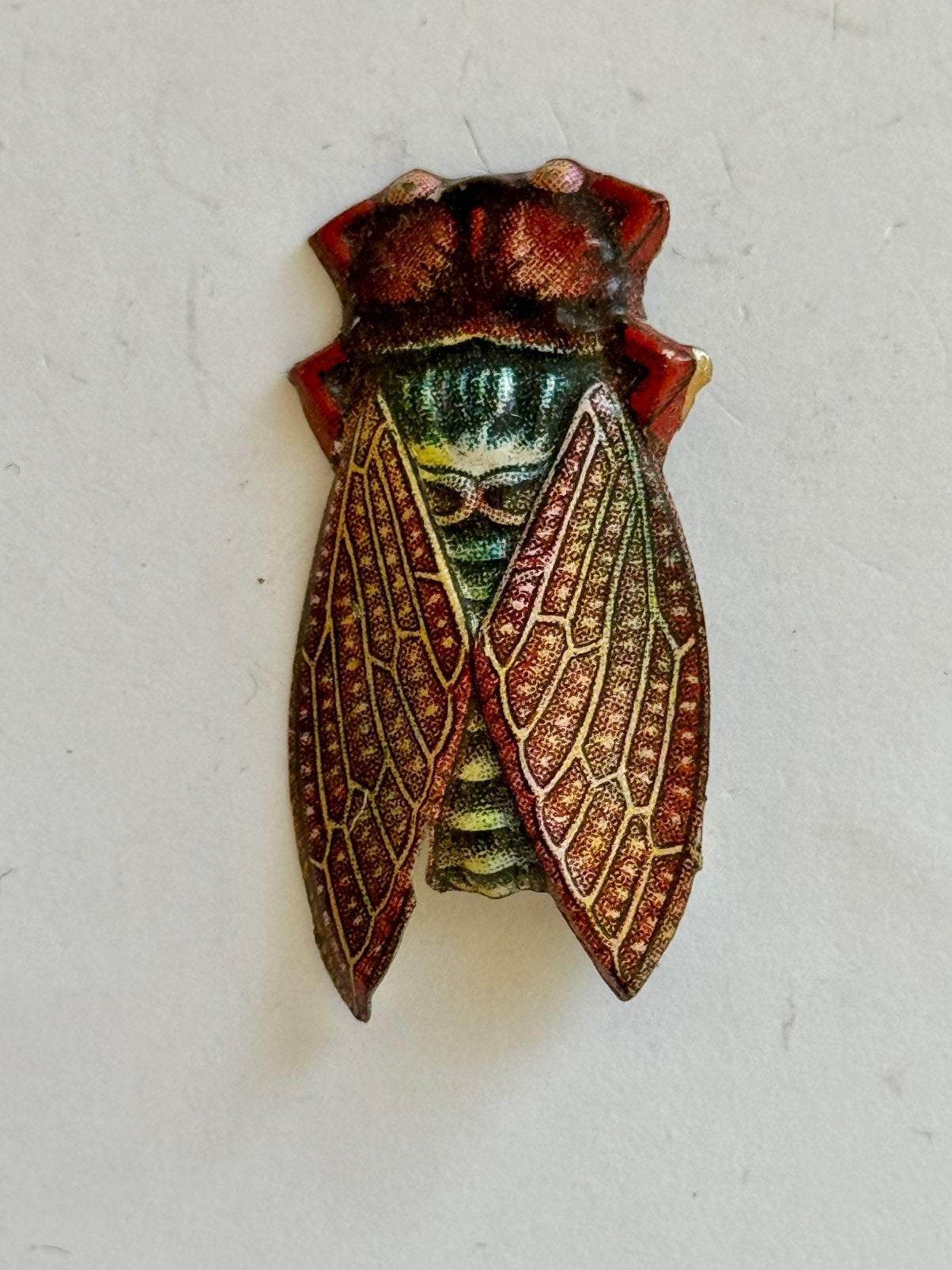 Blikken Cicade broche met speld, Ophalen of Verzenden, Zo goed als nieuw, Dier of Natuur, Speldje of Pin