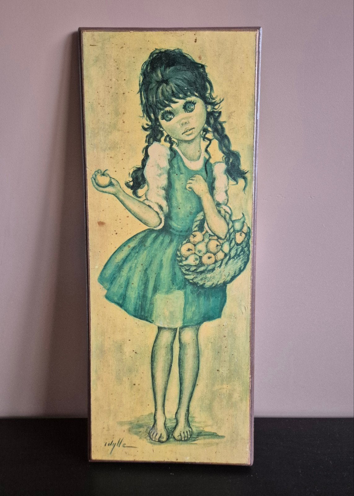 Vintage Schilderij: Meisje met Mand Appels (Idylle), Ophalen of Verzenden