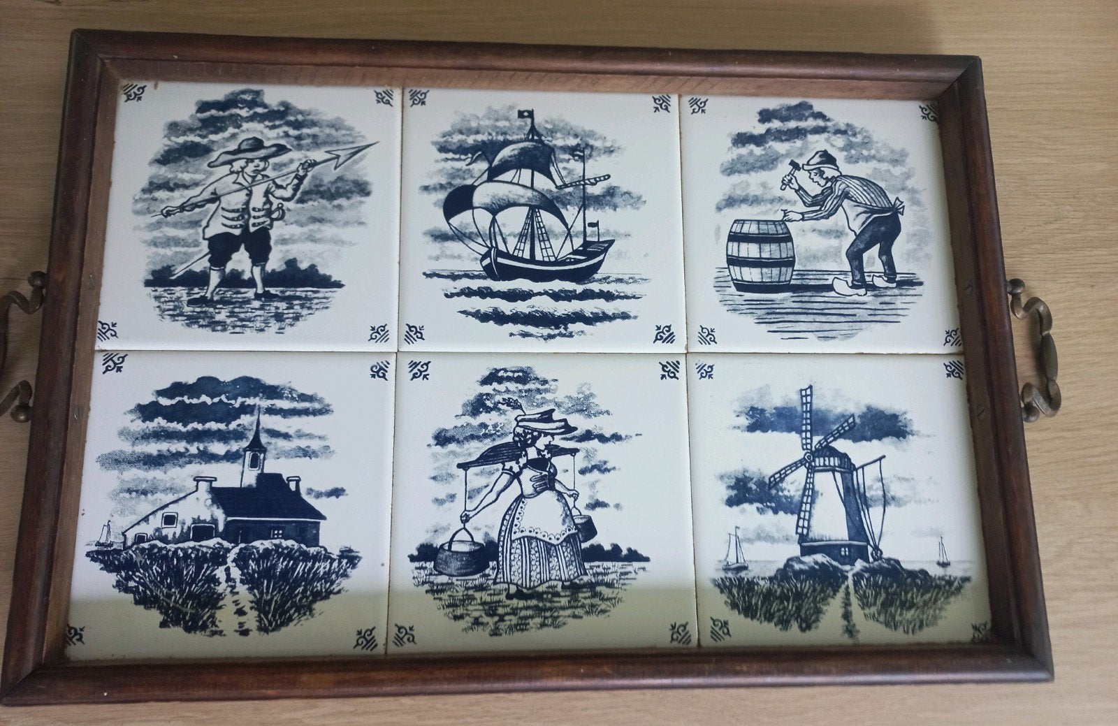 Delfts Blauw Tegeltableau dienblad met Hollandse Scènes, Antiek en Kunst, Antiek | Wandborden en Tegels, Ophalen