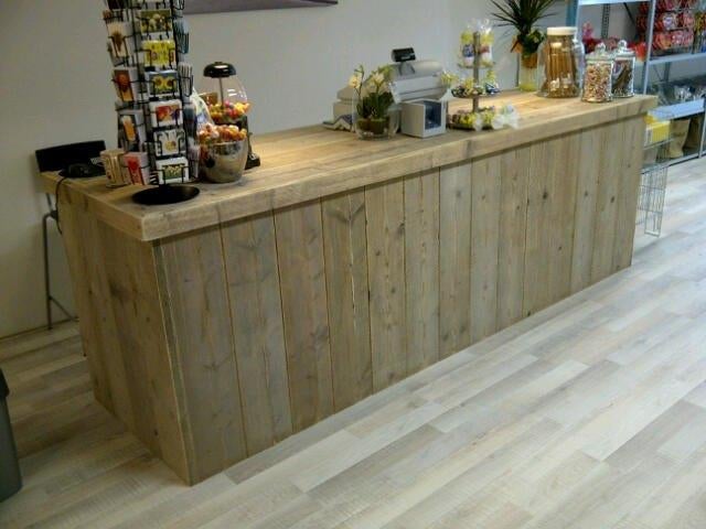 Unieke toonbank, winkelbalie van steigerhout elke maat/vorm, Ophalen, Nieuw, 50 tot 75 cm, 150 tot 200 cm