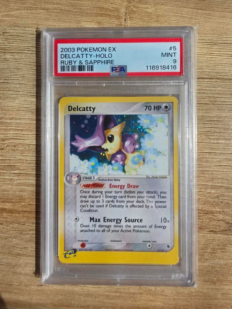 2003 Pokémon EX Delcatty-Holo Ruby & Sapphire PSA 9 #5, Ophalen of Verzenden, Zo goed als nieuw, Losse kaart, Foil