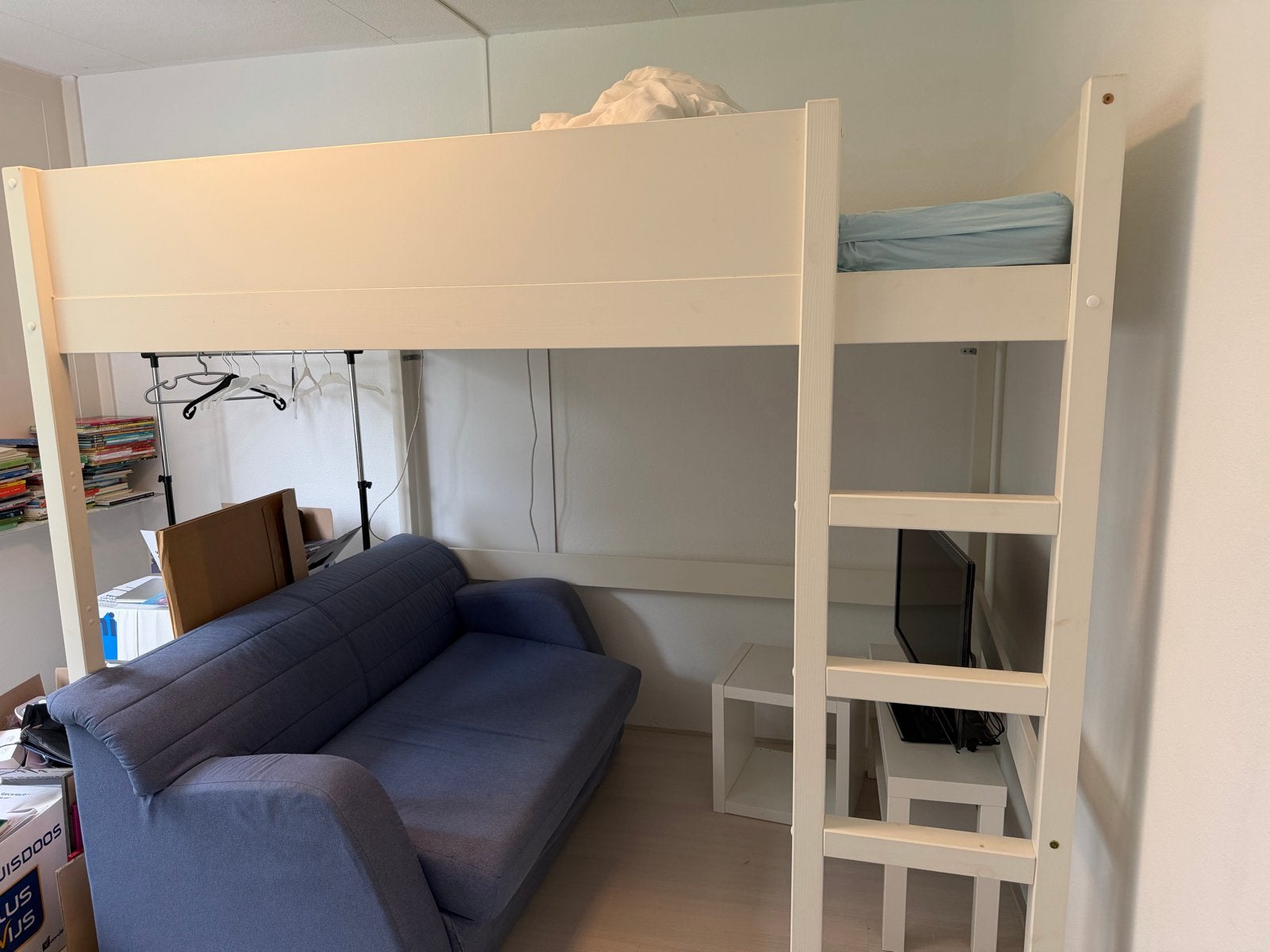 Hoogslaper wit met lattenbodem / White loft bed, Ophalen, Gebruikt, Hoogslaper, 140 cm
