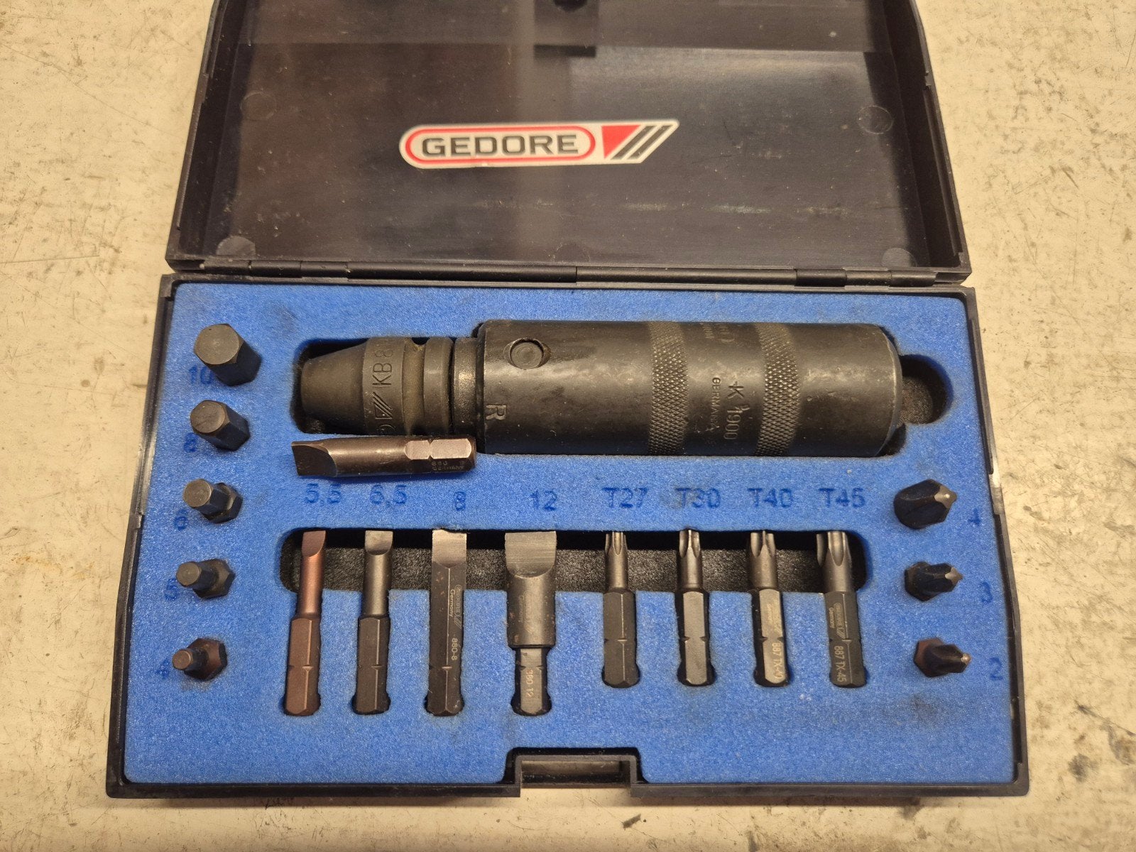 Gedore slagschroevendraaier set met inbus/torx/Ph/sleuf bits, Ophalen of Verzenden, Zo goed als nieuw