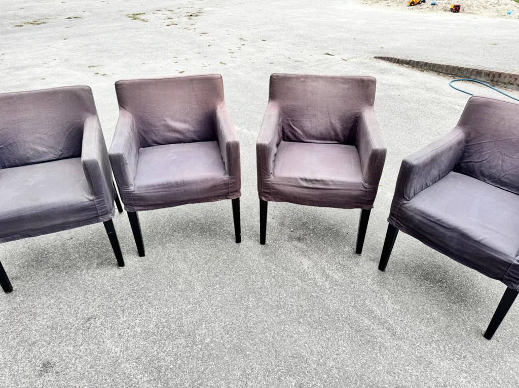 4x Stoffen stoelen met houten poten, Huis en Inrichting, Ophalen, Gebruikt, Overige kleuren, Vier