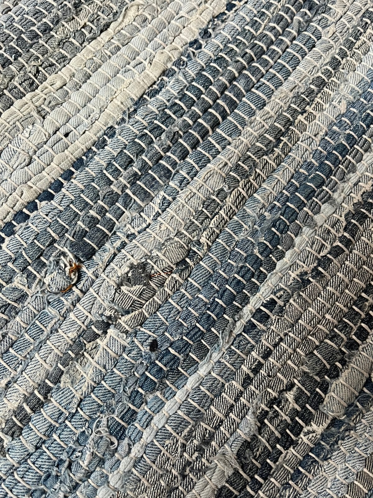 Vloerkleed jeans, ca 93x64 cm, blauw/grijs, cair&fair, Ophalen, Gebruikt, Blauw, 50 tot 100 cm