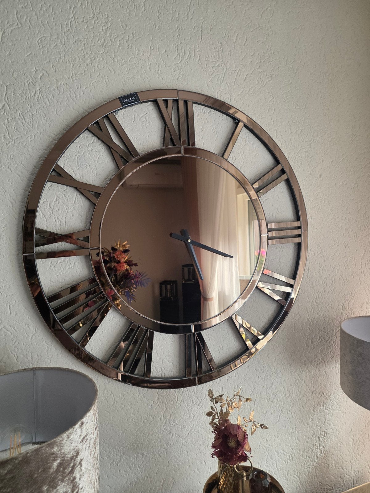 mooie wandklok , sepia brons spiegel, Huis en Inrichting, Ophalen, Zo goed als nieuw, Wandklok