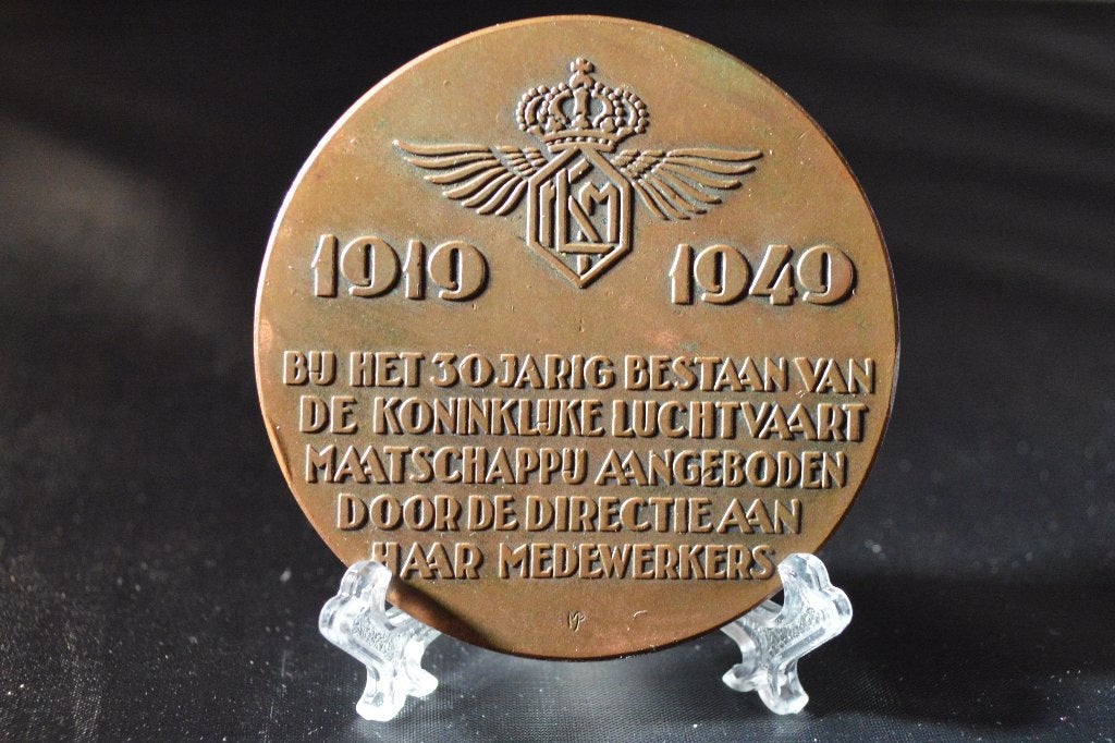 Te Koop Penning K.L.M. jaar 1949.30 jarig bestaan.Zeldzaam., Ophalen of Verzenden, Brons, Nederland